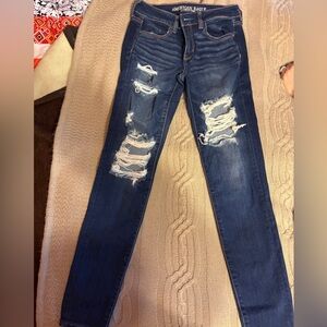 American Eagle Outfitters Dark Blue Distressed Skinny Jeans